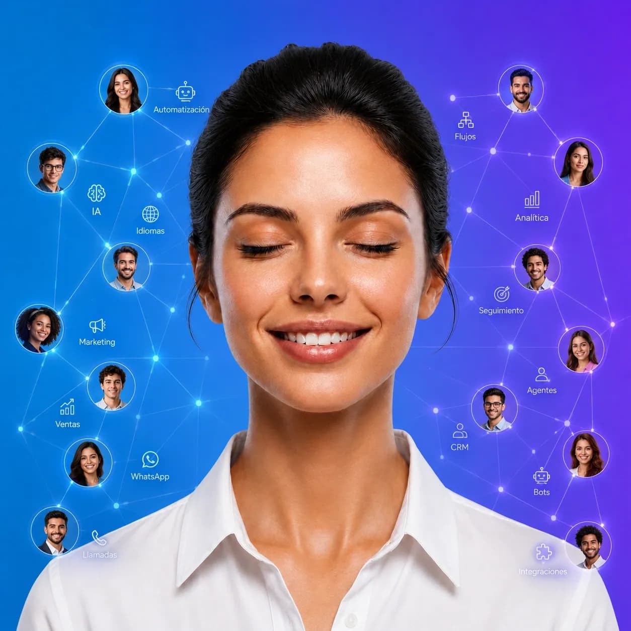 Agente de IA de Buzwave conectado a una red de personas y automatizaciones